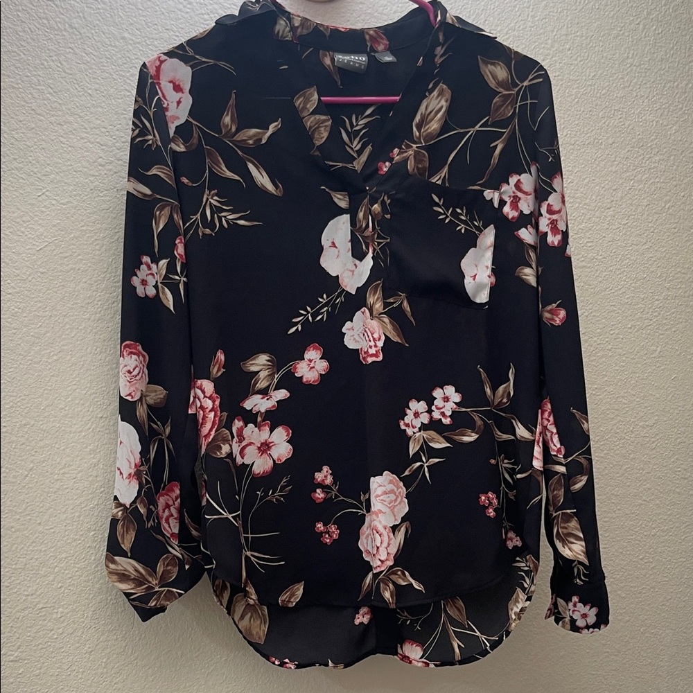 New York & Company Black Floral Blouse